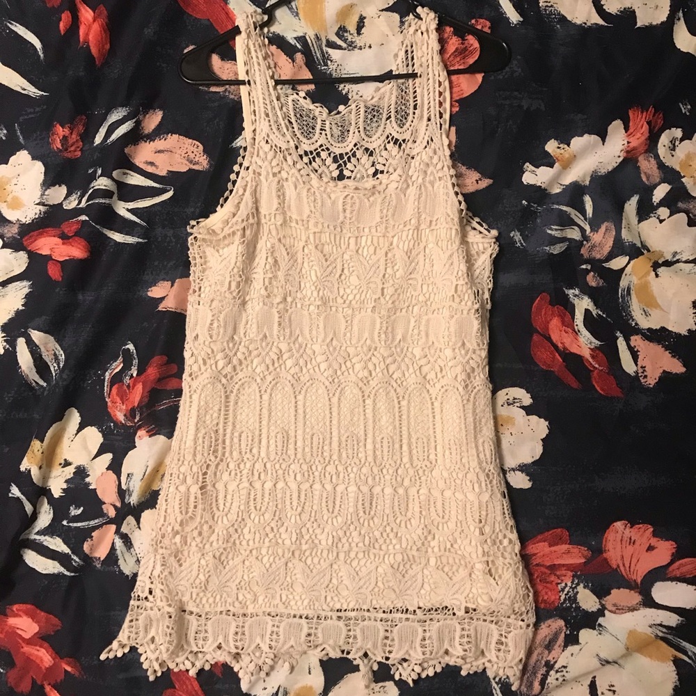 Cream lace overlay mini dress